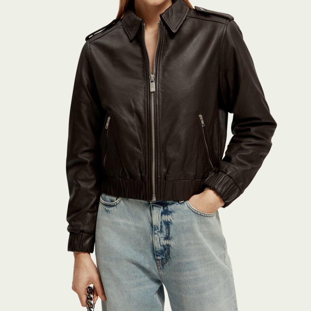 Scotch & Soda Leather Bomber Jacket